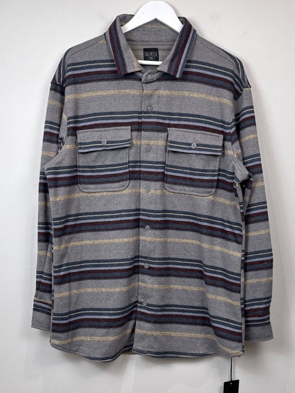 Caliville Mens Grey Striped Knit Long Sleeve Button Up Shirt Jacket XL XXL